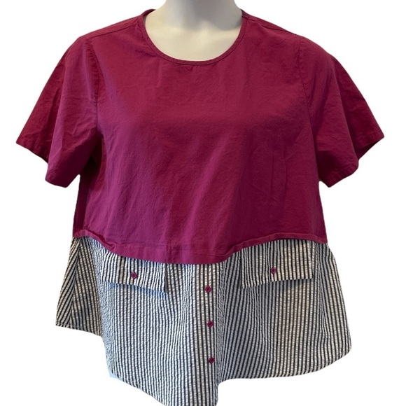 Shein Curve 100% Cotton mixed pattern shirt with seersucker bottom Size 1XL - Picture 2 of 10